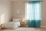 Silver Stars on Sheer Tinted Organza Solid Single Curtain Panel 58 Inch Wide - Turquoise