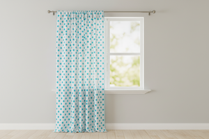 Cotton Curtain Polka Dots Print 58 Inch Wide - Turquoise on White