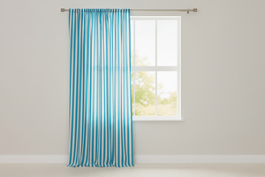 Cotton Curtain Stripe Print 58 Inch Wide / 1 Inch Stripe - Turquoise and White