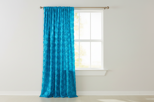 Satin Rosette 3D Pop up Flower Single Curtain Panel 54 Inch Wide - Turquoise