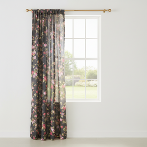 Cotton Curtain Floral Print 58 Inch Wide Vintage Floral Large Roses - Black