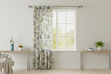Cotton Curtain Floral Print 58 Inch Wide Vintage Floral Large Roses - Blue on White