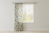 Cotton Curtain Floral Print 58 Inch Wide Vintage Floral Large Roses - Blue on White