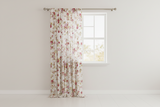 Cotton Curtain Floral Print 58 Inch Wide Vintage Floral Large Roses - Red on White