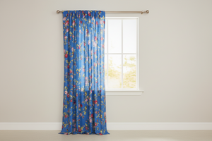 Cotton Curtain Floral Print 58 Inch Wide Vintage Floral Large Roses - Royal Blue