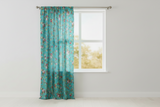 Cotton Curtain Floral Print 58 Inch Wide Vintage Floral Large Roses - Teal