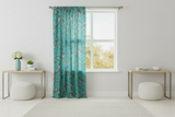 Cotton Curtain Floral Print 58 Inch Wide Vintage Floral Large Roses - Teal