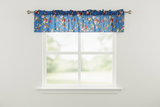 Cotton Window Valance Floral Print 58 Inch Wide Vintage Floral Large Roses - Royal Blue