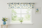 Cotton Window Valance Floral Print 58 Inch Wide Vintage Floral Large Roses - Blue on White