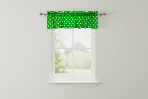 Cotton Window Valance Polka Dots Print 58 Inch Wide - White on Green