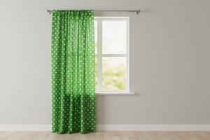 Cotton Curtain Polka Dots Print 58 Inch Wide - White on Green