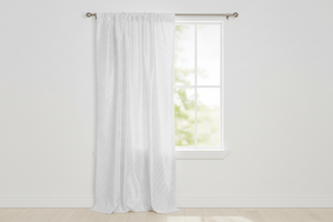 Pintuck Taffeta Cross Stitch Pattern Single Curtain Panel 54 Inch Wide - White