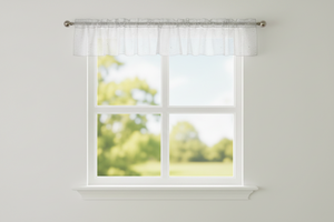 Silver Stars on Sheer Organza Tinted Window Valance 58" Wide - White