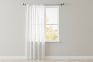 Silver Stars on Sheer Tinted Organza Solid Single Curtain Panel 58 Inch Wide - White