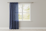 Cotton Curtain Polka Dots Print 58 Inch Wide - White on Navy