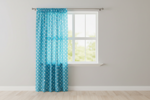 Cotton Curtain Polka Dots Print 58 Inch Wide - White on Turquoise