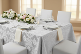 Flocking Damask Taffeta Tablecloth - White on White