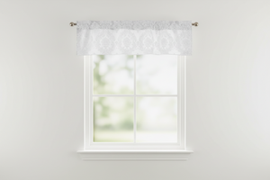 Flocked Damask Window Valance 58" Wide - White on White