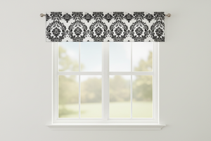 Flocked Damask Window Valance 58" Wide - Black on White