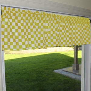 Cotton Window Valance Checkered Print 58" Wide Racecar 1 Inch Checkerboard Yellow