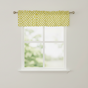 Cotton Window Valance Checkered Print 58" Wide Racecar 1 Inch Checkerboard - Yellow