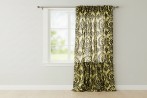 Flocking Damask Taffeta Window Curtain 56 Inch Wide - Yellow
