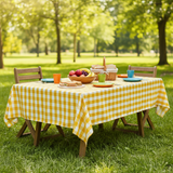 Polyester Poplin Gaberdine Durable Tablecloth Gingham Checkered Plaid - Dark Yellow