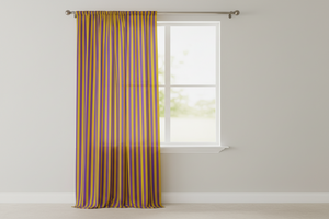 Cotton Curtain Stripe Print 58 Inch Wide / 1 Inch Stripe - Yellow and Purple