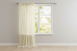Cotton Curtain Polka Dots Print 58 Inch Wide - Yellow on White