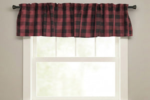 Poplin Buffalo Checkered Window Valance 58" Wide - Black and Burgundy