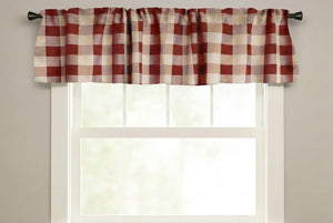 Poplin Buffalo Checkered Window Valance 58" Wide - Burgundy and Beige