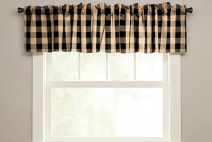 Poplin Buffalo Checkered Window Valance 58" Wide - Black and Beige