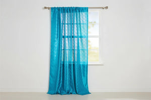 Pintuck Taffeta Cross Stitch Pattern Single Curtain Panel 54 Inch Wide - Turquoise