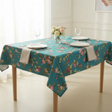 Cotton Tablecloth Floral Print Vintage Floral Large Roses - Teal Blue