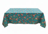 Cotton Tablecloth Floral Print Vintage Floral Large Roses - Teal Blue