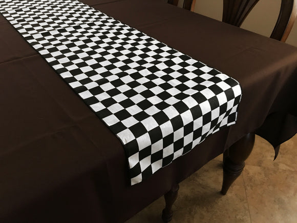Cotton Print Table Runner Checkerboard NASCAR Black