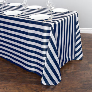Satin Stripe Tablecloth 1 Inch Navy and White