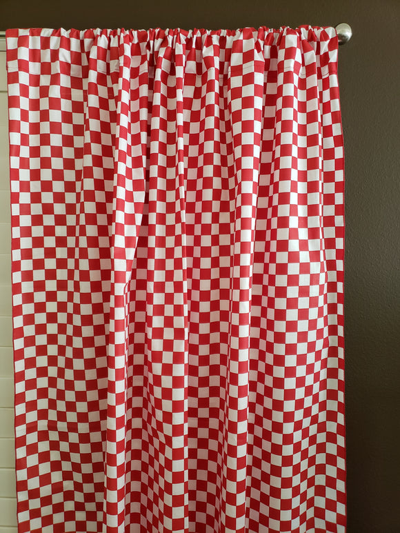 Cotton Curtain Checkered Print 58 Inch Wide Racecar 1 Inch Checkerboard Red and White