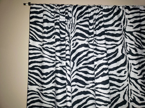 Cotton Curtain Animal Print Zebra Stripes Black 58 Inch Wide