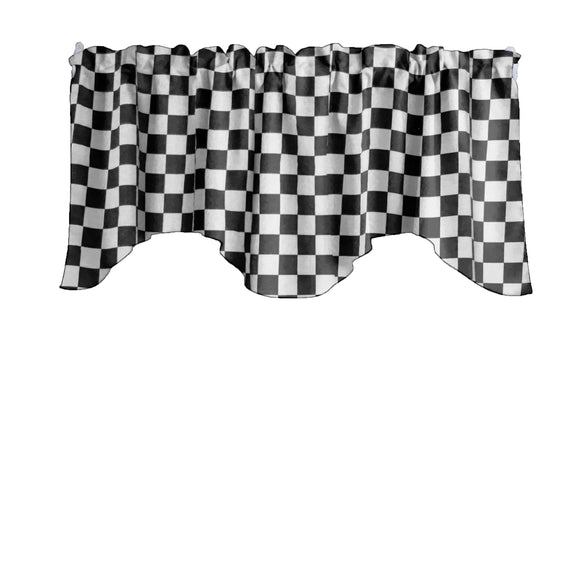 Scalloped Valance Cotton Racecar Checkerboard Print 58