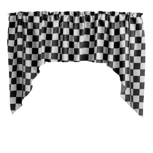 Swag Valance Cotton Racecar Checkerboard Print 58" Wide / 36" Tall