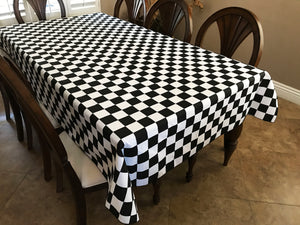 Cotton Tablecloth Checkered Print / 2 Inch Racecar Checkerboard Black and White