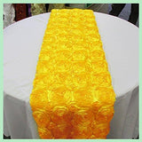 Satin Rosette Table Runner Raised Roses Bright Yellow