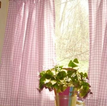 Poplin Gingham Checkered Window Curtain 56 Inch Wide Pink
