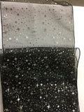 Light Weight Sheer Organza with Silver Stars Decorative Table Runner Black