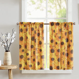 Cotton Sunflowers Print Café Tier Curtains Window Treatment Kitchen Home Décor