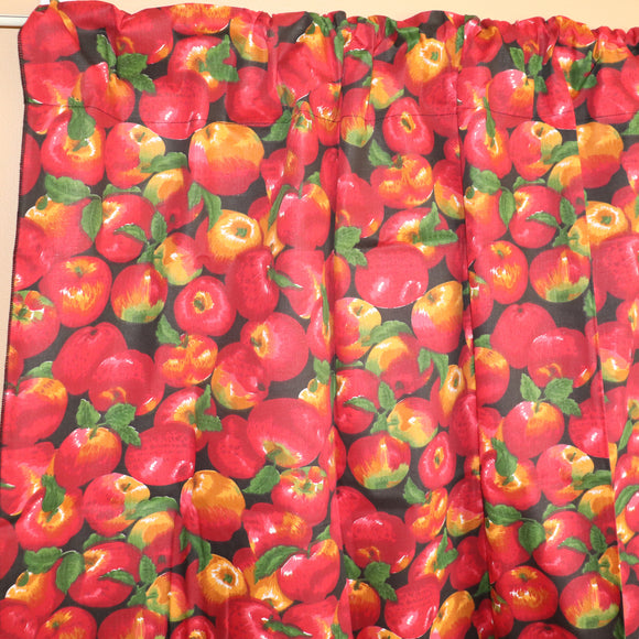 Cotton Curtain Fruits Print 58 Inch Wide Allover Apples Black