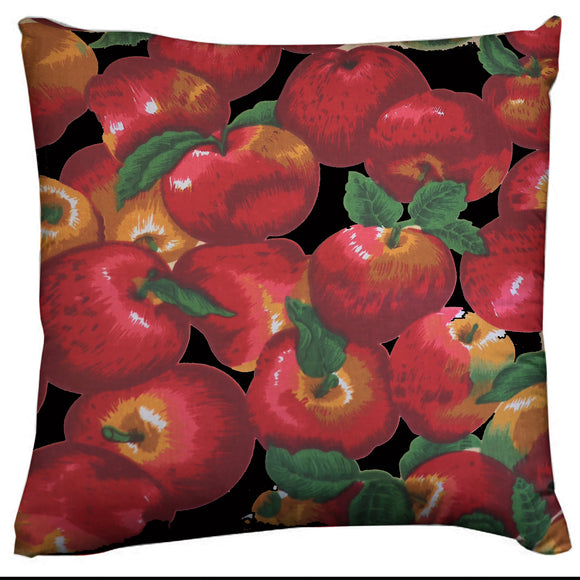 Cotton Apples on Black Print Fruits Decorative Throw Pillow/Sham Cushion Cover