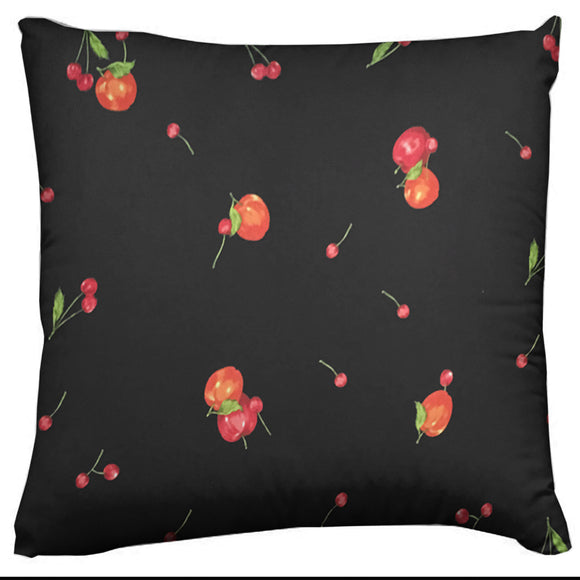 Cotton Cherries and Apples Print Fruits Decorative Throw Pillow/Sham Cushion Cover Black