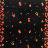 Cotton Curtain Fruits Print 58 Inch Wide Apples and Cherries Border - Black